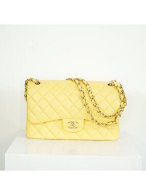 Chanel Flap Caviar Large Double Flap Yellow Full Set
